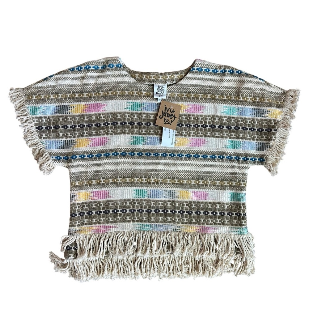 ivy jane Multicolor Striped Fringe Crop Top - Cream, Blue, Pink, Yellow, Green